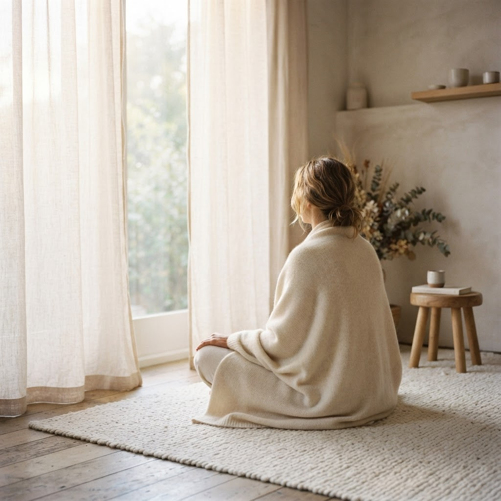 Mujer en calma junto a la ventana